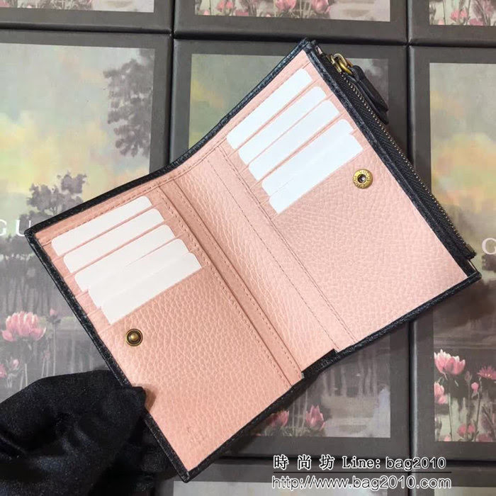 GUCCI古馳 頂級原單 早秋新品 雙色牛皮 女士拉鏈皮夾 524300 黑配粉 WTG2061